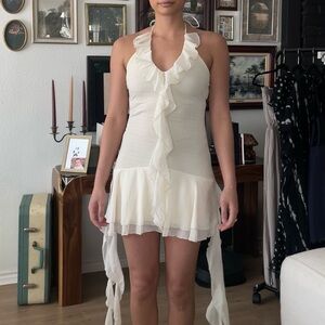 Micas White Ruffled Tiered Halter Mini Dress